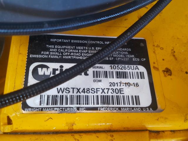 WSTX48SFX730E - 2017 WRIG LAWNMOWER YELLOW photo 10