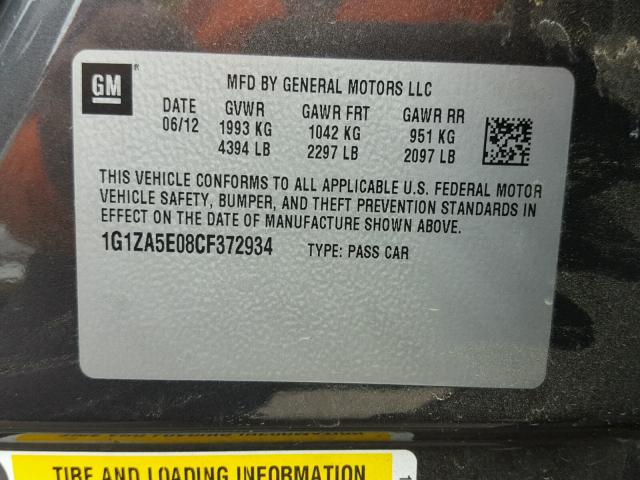 1G1ZA5E08CF372934 - 2012 CHEVROLET MALIBU LS 灰色 照片 10