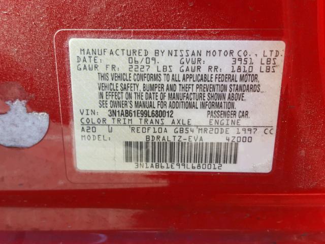 3N1AB61E99L680012 - 2009 NISSAN SENTRA 2.0 RED photo 10