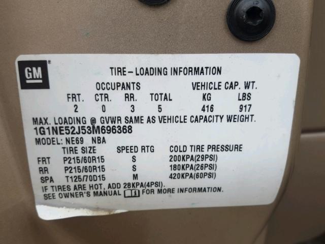 1G1NE52J53M696368 - 2003 CHEVROLET MALIBU LS TAN photo 10