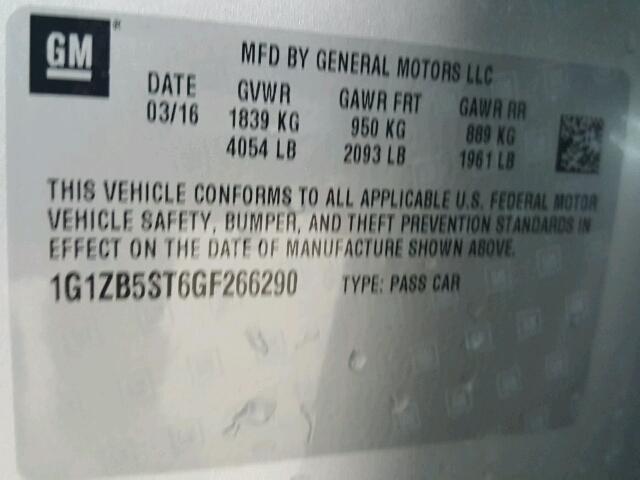 1G1ZB5ST6GF266290 - 2016 CHEVROLET MALIBU LS ვერცხლისფერი ფოტო 10