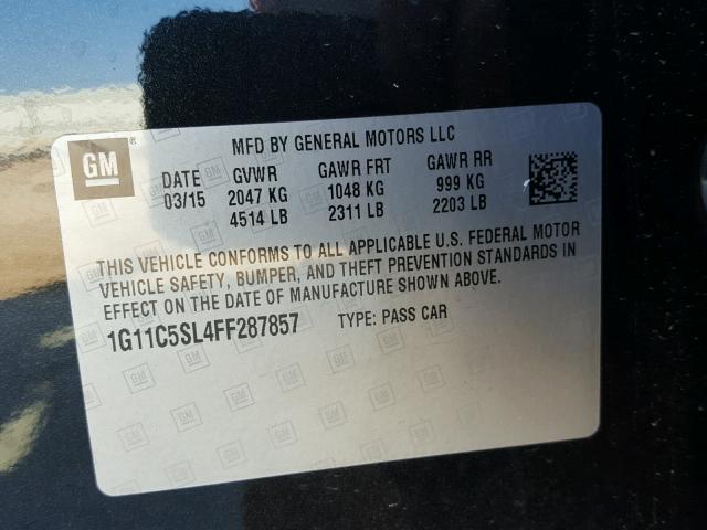 1G11C5SL4FF287857 - 2015 CHEVROLET MALIBU 1LT 黑色 照片 10