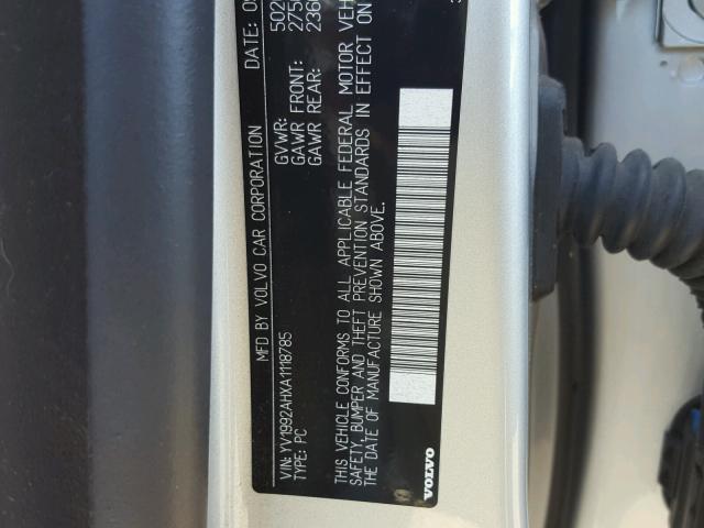 YV1992AHXA1118785 - 2010 VOLVO S80 T6 SILVER photo 10