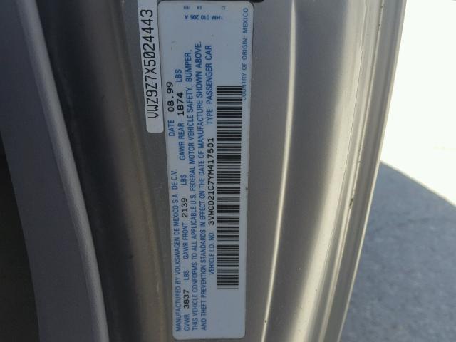 3VWCD21C7YM417501 - 2000 VOLKSWAGEN NEW BEETLE 银色 照片 10