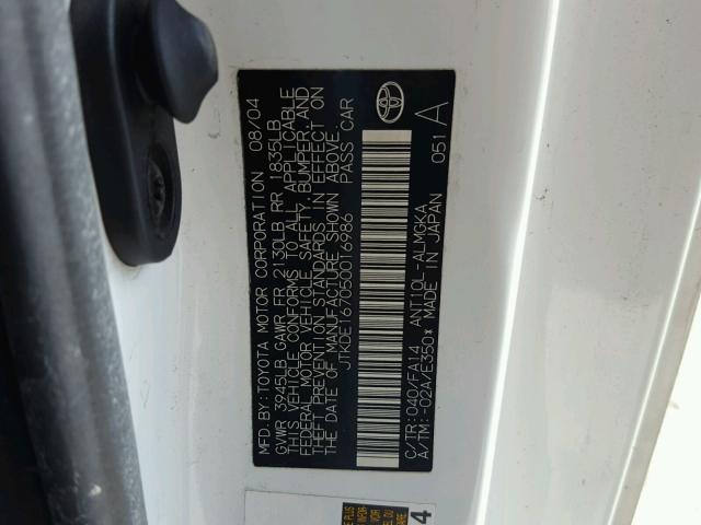 JTKDE167050016986 - 2005 TOYOTA SCION TC 白色 照片 10