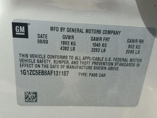 1G1ZC5EB8AF131187 - 2010 CHEVROLET MALIBU 1LT 金色 照片 10