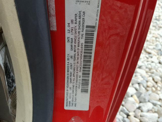 3VWCD31Y45M351695 - 2005 VOLKSWAGEN NEW BEETLE RED photo 10