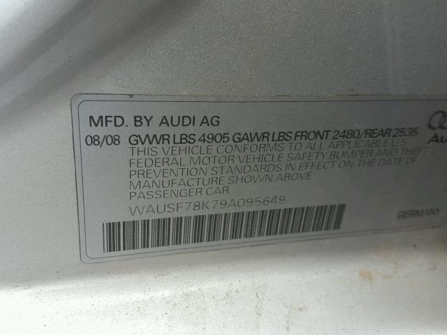 WAUSF78K79A095649 - 2009 AUDI A4 PREMIUM SILVER photo 10