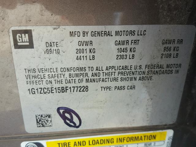 1G1ZC5E15BF177228 - 2011 CHEVROLET MALIBU 1LT 棕色 照片 10