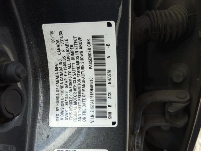 2HGFA1F61BH504310 - 2011 HONDA CIVIC LX-S Boz foto 10