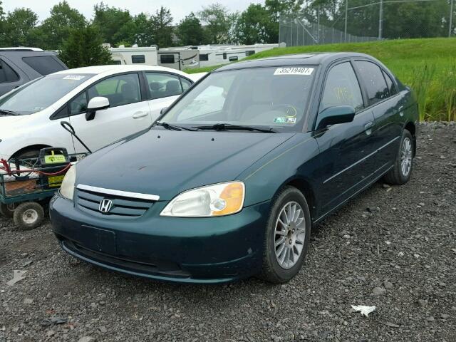 1HGES26741L053737 - 2001 HONDA CIVIC EX GREEN photo 2