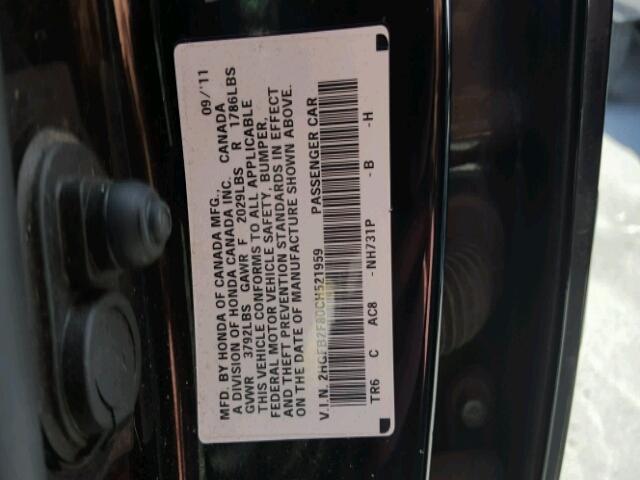 2HGFB2F80CH521959 - 2012 HONDA CIVIC EX შავი ფოტო 10