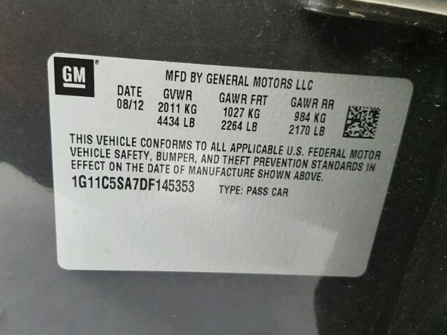 1G11C5SA7DF145353 - 2013 CHEVROLET MALIBU 1LT 石墨色 照片 10