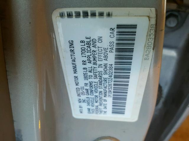 1Y1SK52872Z402384 - 2002 CHEVROLET GEO PRIZM 银色 照片 10