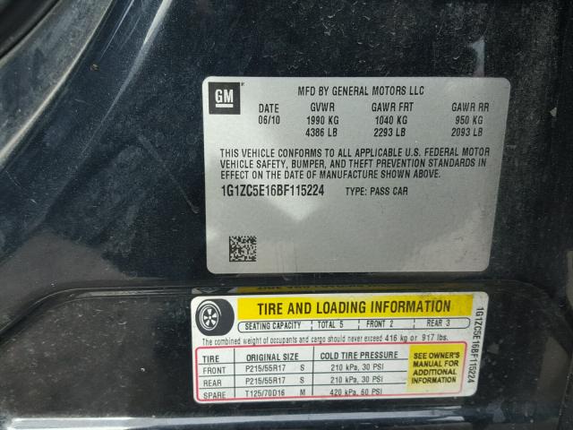 1G1ZC5E16BF115224 - 2011 CHEVROLET MALIBU 1LT 黑色 照片 10