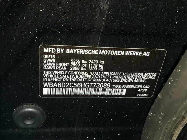 WBA6D2C56HGT73089 - 2017 BMW 640 XI BLACK photo 10