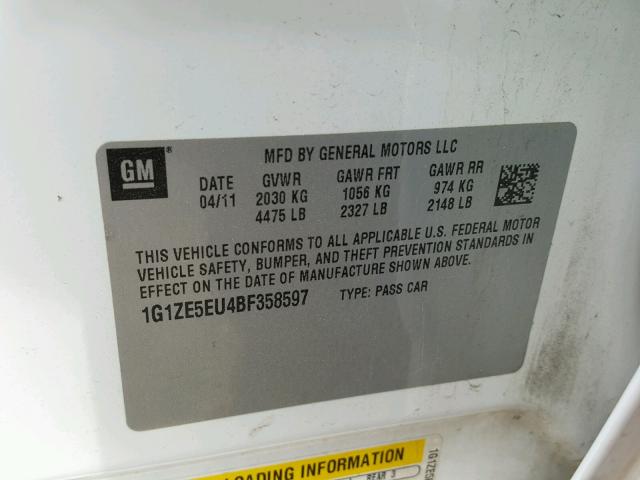 1G1ZE5EU4BF358597 - 2011 CHEVROLET MALIBU LTZ WHITE photo 10