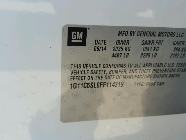 1G11C5SL0FF114319 - 2015 CHEVROLET MALIBU 1LT თეთრი ფოტო 10