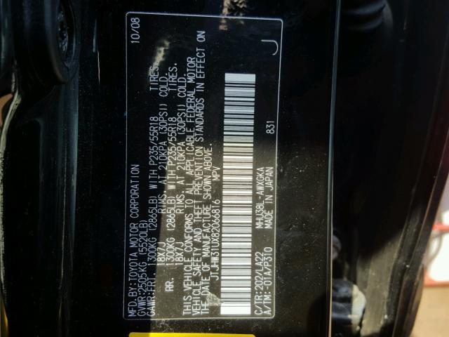 JTJHW31UX82066816 - 2008 LEXUS RX 400H BLACK photo 10