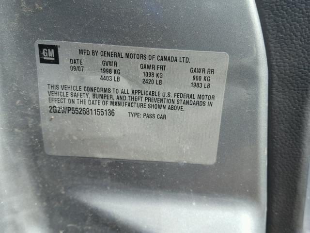 2G2WP552681155136 - 2008 PONTIAC GRAND PRIX GRAY photo 10