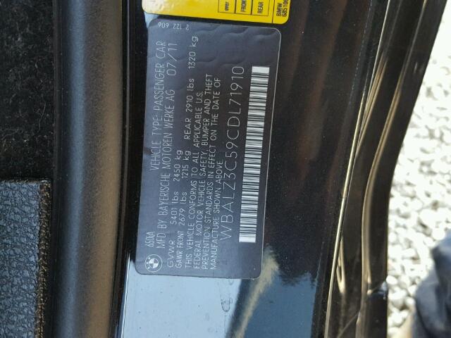 WBALZ3C59CDL71910 - 2012 BMW 650I BLACK photo 10