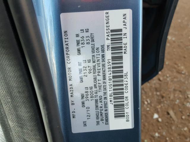 JM1BL1UG1B1438391 - 2011 MAZDA 3 I BLUE photo 10