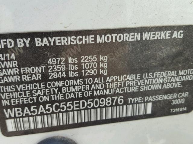 WBA5A5C55ED509876 - 2014 BMW 528 I WHITE photo 10