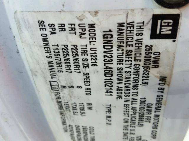 1GNDV23L46D102141 - 2006 CHEVROLET UPLANDER L 白色 照片 10