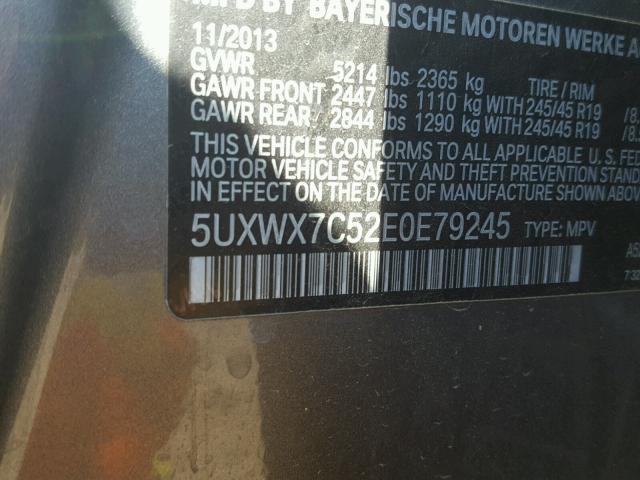 5UXWX7C52E0E79245 - 2014 BMW X3 XDRIVE3 CHARCOAL photo 10