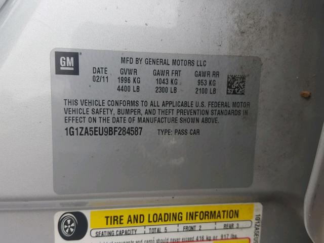 1G1ZA5EU9BF284587 - 2011 CHEVROLET MALIBU LS ვერცხლისფერი ფოტო 10