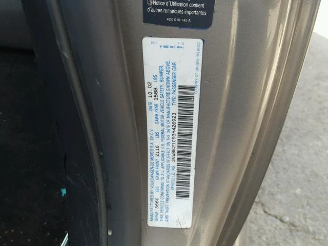 3VWBK21C93M426923 - 2003 VOLKSWAGEN NEW BEETLE GRAY photo 10