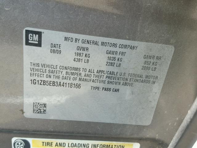 1G1ZB5EB3A4118166 - 2010 CHEVROLET MALIBU LS 灰色 照片 10