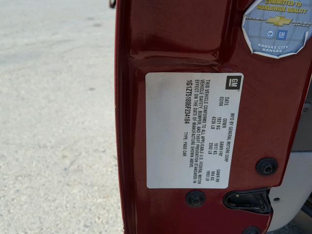 1G1ZS58FX7F279996 - 2007 CHEVROLET MALIBU LS ბურგუნდია ფოტო 10