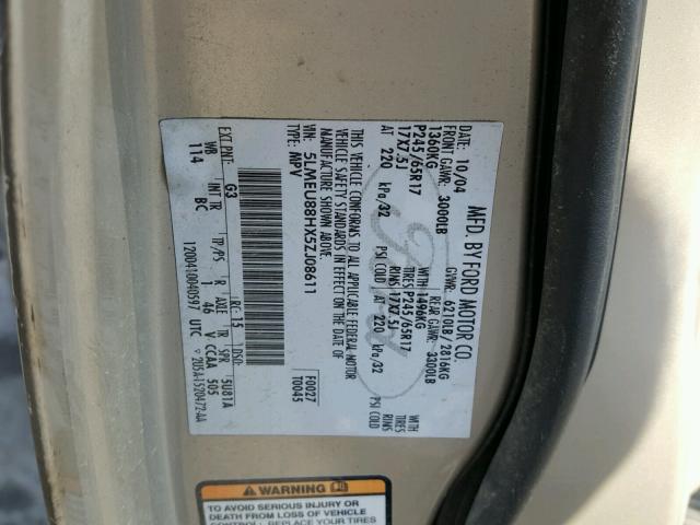 5LMEU88HX5ZJ08611 - 2005 LINCOLN AVIATOR 米色 照片 10