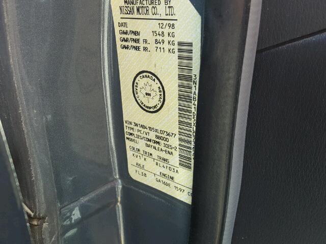 3N1AB41D5XL073677 - 1999 NISSAN SENTRA BAS GRAY photo 10