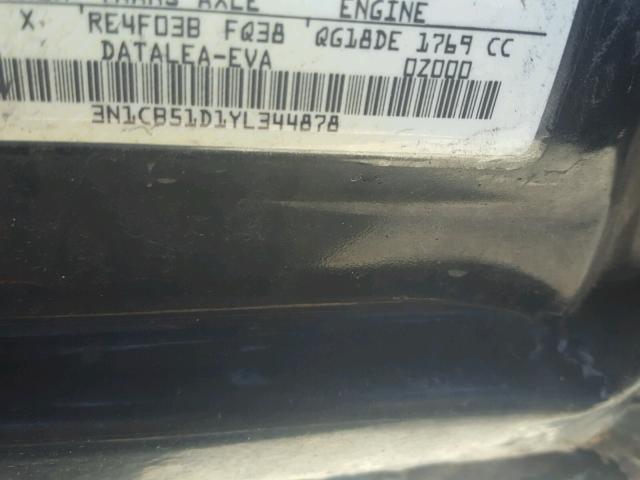 3N1CB51D1YL344878 - 2000 NISSAN SENTRA BAS BLACK photo 10