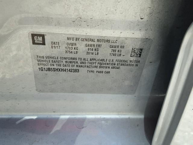 1G1JB5SHXH4142383 - 2017 CHEVROLET SONIC LS 银色 照片 10