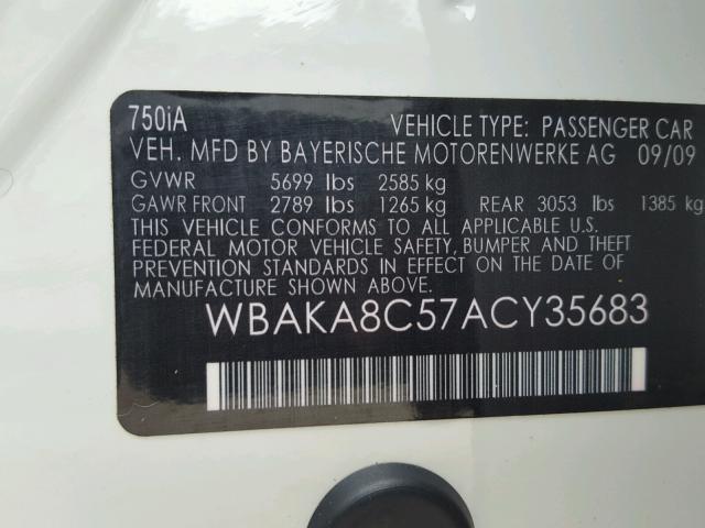 WBAKA8C57ACY35683 - 2010 BMW 750 I WHITE photo 10