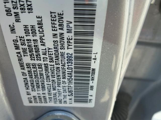 5J6TF1H54AL013992 - 2010 HONDA ACCORD CRO GRAY photo 10