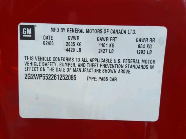 2G2WP552261252086 - 2006 PONTIAC GRAND PRIX RED photo 10