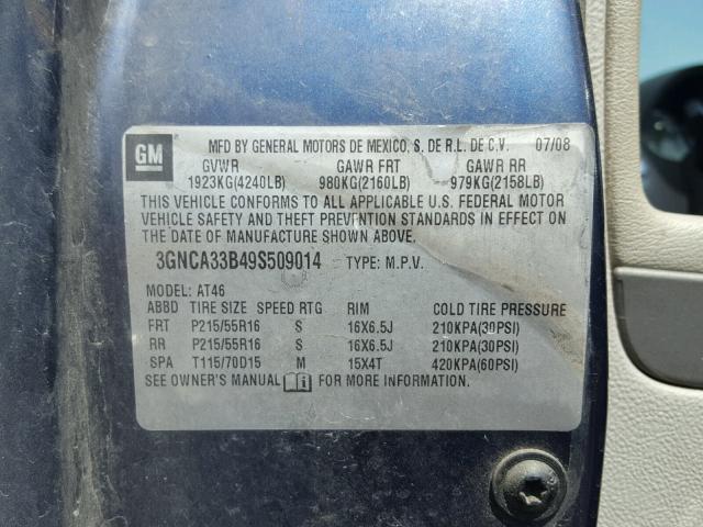 3GNCA33B49S509014 - 2009 CHEVROLET HHR LS ლურჯი ფოტო 10