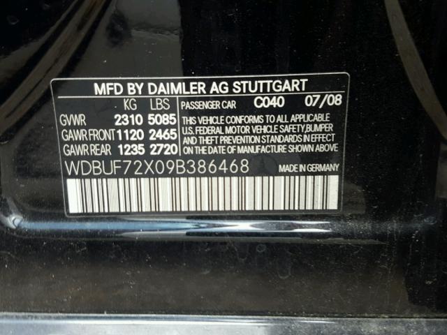 WDBUF72X09B386468 - 2009 MERCEDES-BENZ E 550 BLACK photo 10