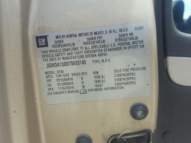 3GNDA13D87S603145 - 2007 CHEVROLET HHR LS GOLD photo 10