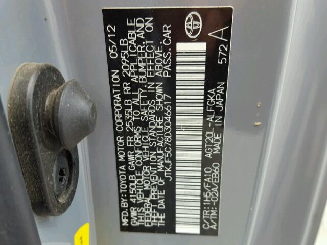 JTKJF5C78D3046617 - 2013 TOYOTA SCION TC 灰色 照片 10