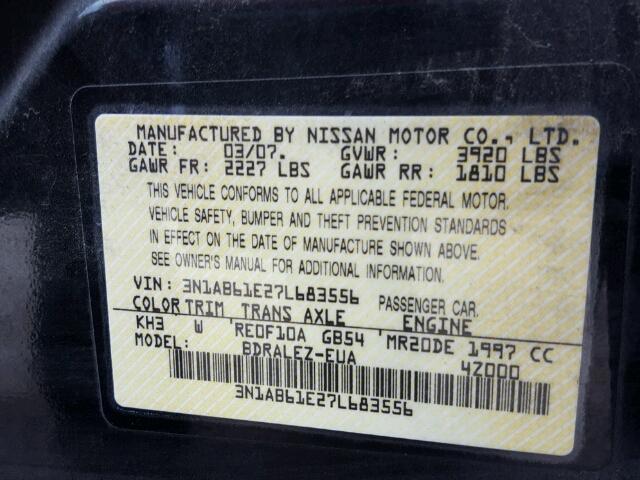 3N1AB61E27L683556 - 2007 NISSAN SENTRA BLACK photo 10