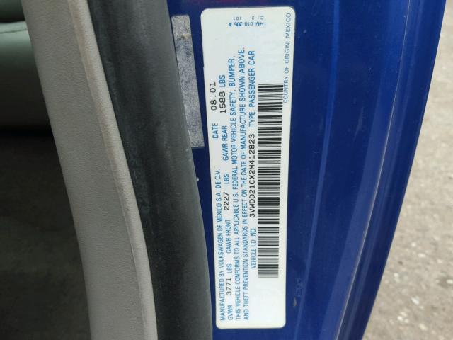 3VWDD21CX2M412823 - 2002 VOLKSWAGEN NEW BEETLE Mavi foto 10