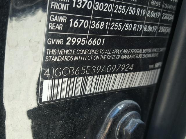 4JGCB65E39A097924 - 2009 MERCEDES-BENZ R 350 4MAT BLACK photo 10