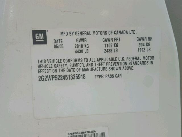 2G2WP522451326918 - 2005 PONTIAC GRAND PRIX WHITE photo 10