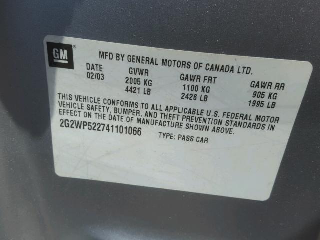 2G2WP522741101066 - 2004 PONTIAC GRAND PRIX SILVER photo 10