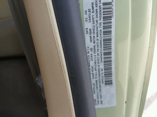 3VWSW31C66M412458 - 2006 VOLKSWAGEN NEW BEETLE მწვანე ფოტო 10